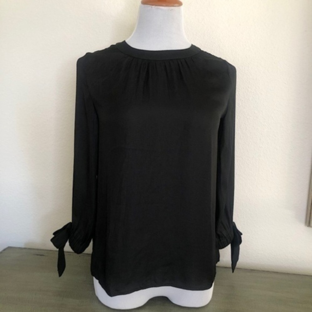 NWT LOFT top black blouse side arm ties Balletcore Black basic XSP